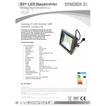LED šviestuvas Synergy21 S21-LED-TOM00260 30 W, šalta balta, IP65