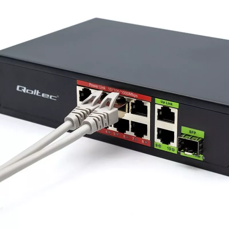 Ethernet Switch QOLTEC 52297 PoE RJ45 su PoE Uplink ir SFP prievadu