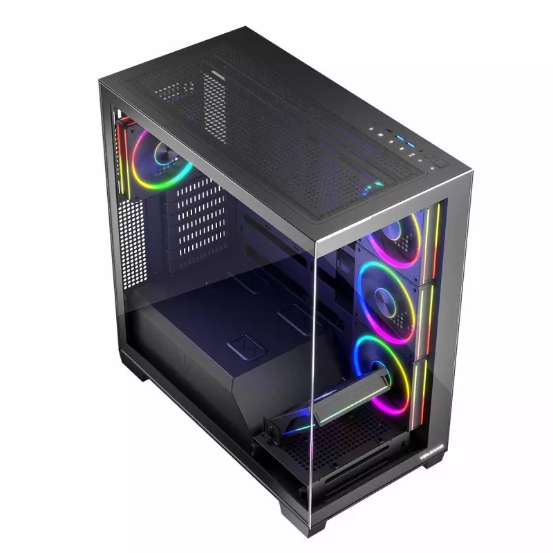 PC korpusas MODECOM Volcano Stellar 5F ATX Midi bokštas, grūdintas stiklas, 5 iš anksto sumontuoti ventiliatoriai, USB‑C, palaiko microATX/ATX, maks. GPU 420 mm, CPU aušintuvo aukštis 175 mm