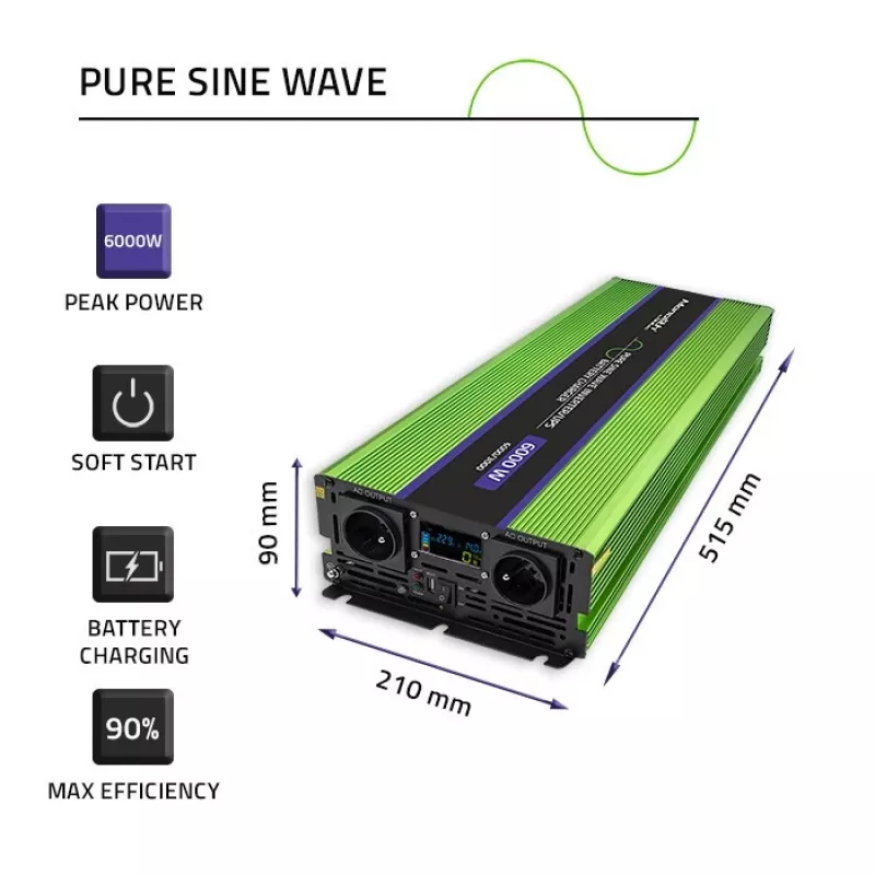 Automobilinis keitiklis Qoltec Monolith 6000 W Žalias 12 V
