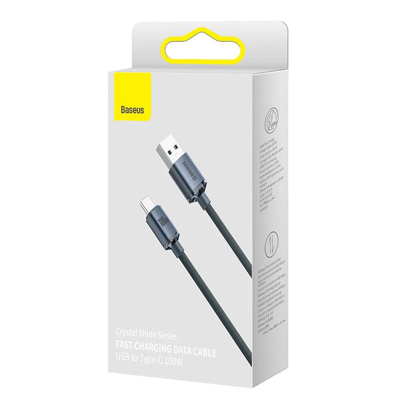 Baseus Crystal Shine laidas USB į USB-C, 100W, 2m (juodas)