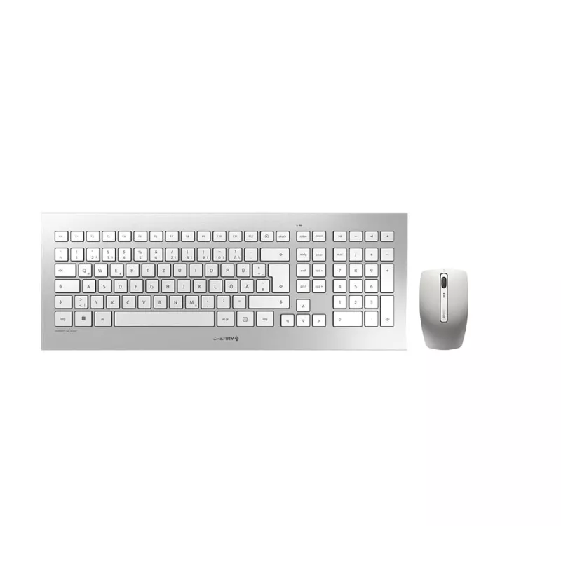 CHERRY DW 8000 belaidis klaviatūros ir pelės rinkinys RF, QWERTZ vokiečių išdėstymas, sidabrinis, baltas
