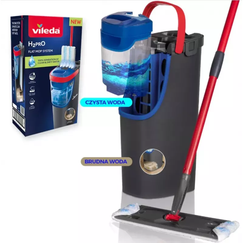 VILEDA Microfibre šluota 1200 ml šlapiam valymui, besisukanti galvutė 360°, kotas 140,5 cm, nuimama skalbiama galvutė