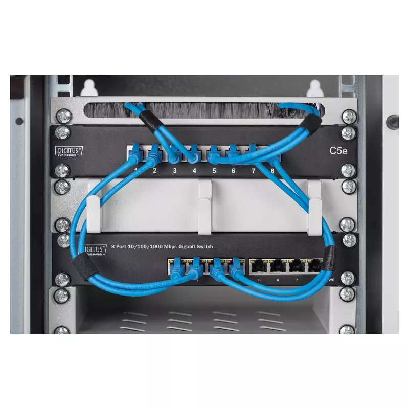 DIGITUS 10 colių Gigabit Ethernet 8 prievadų nevaldomas jungiklis - 8x Gigabit RJ45, montuojamas į stelažą
