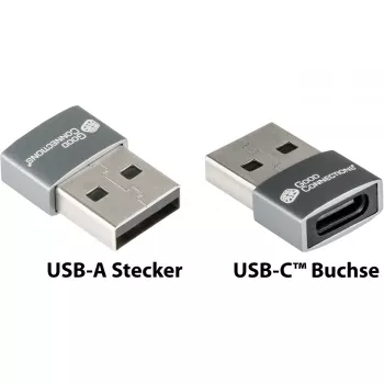 Good Connections Adapter USB 2.0 Kištukas A į USB-C Lizdą Aliuminio Korpusas Pilkas (USB-AD203)