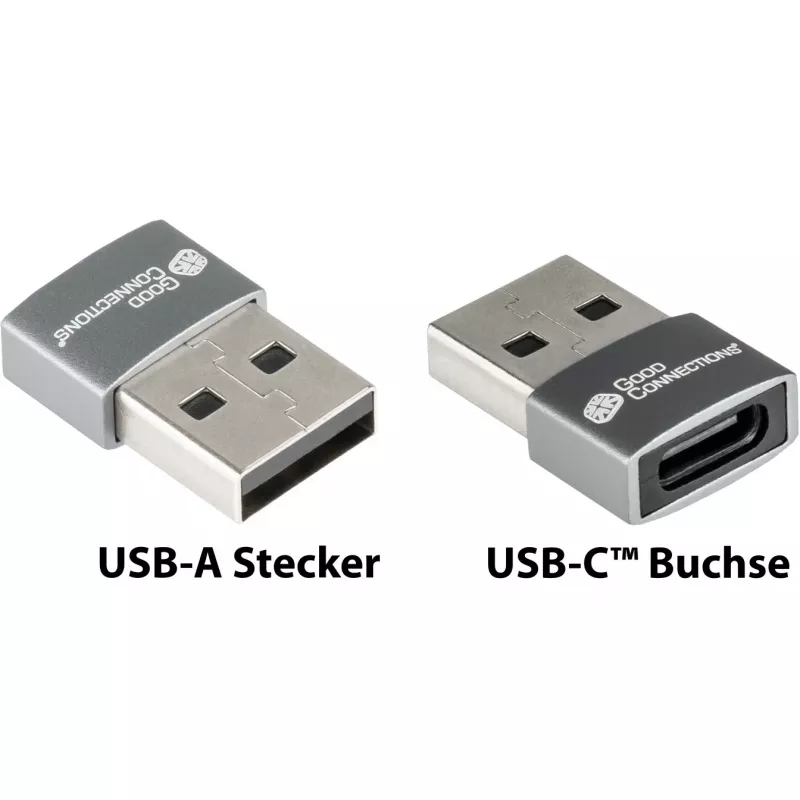 Good Connections Adapter USB 2.0 Kištukas A į USB-C Lizdą Aliuminio Korpusas Pilkas (USB-AD203)