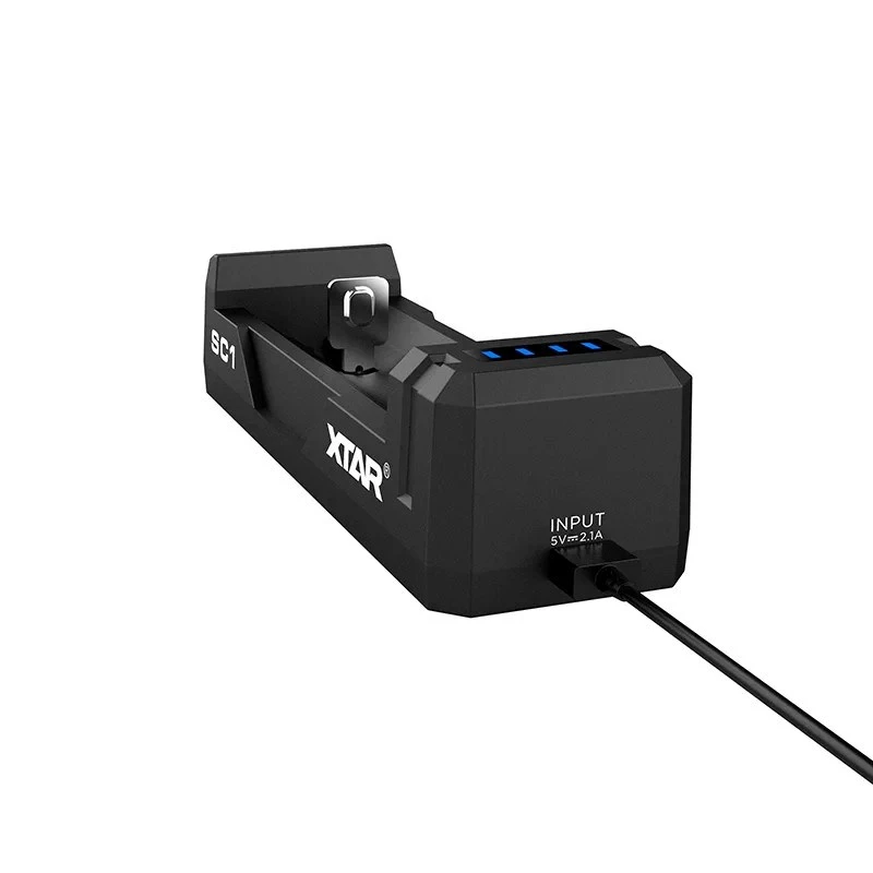 XTAR SC1 vieno lizdo USB-C įkroviklis Li-ion 18650 baterijoms, juodas