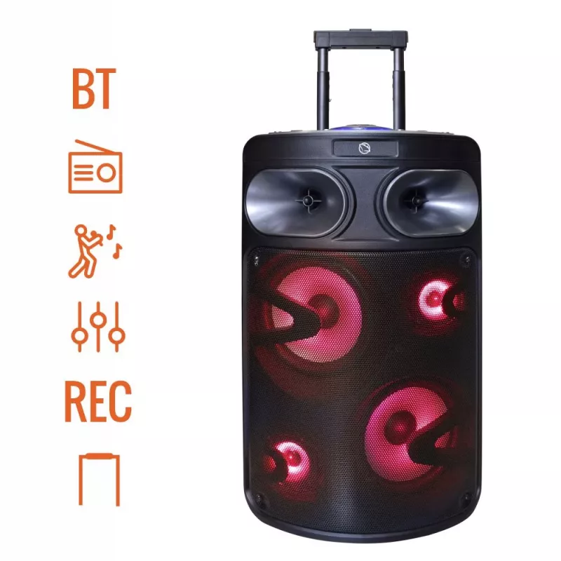 Nešiojamas Bluetooth karaoke garsiakalbis MANTA SPK0803B140 140W, su baterija, MIC/USB/microSD, FM, ekvalaizeriu, ratukais