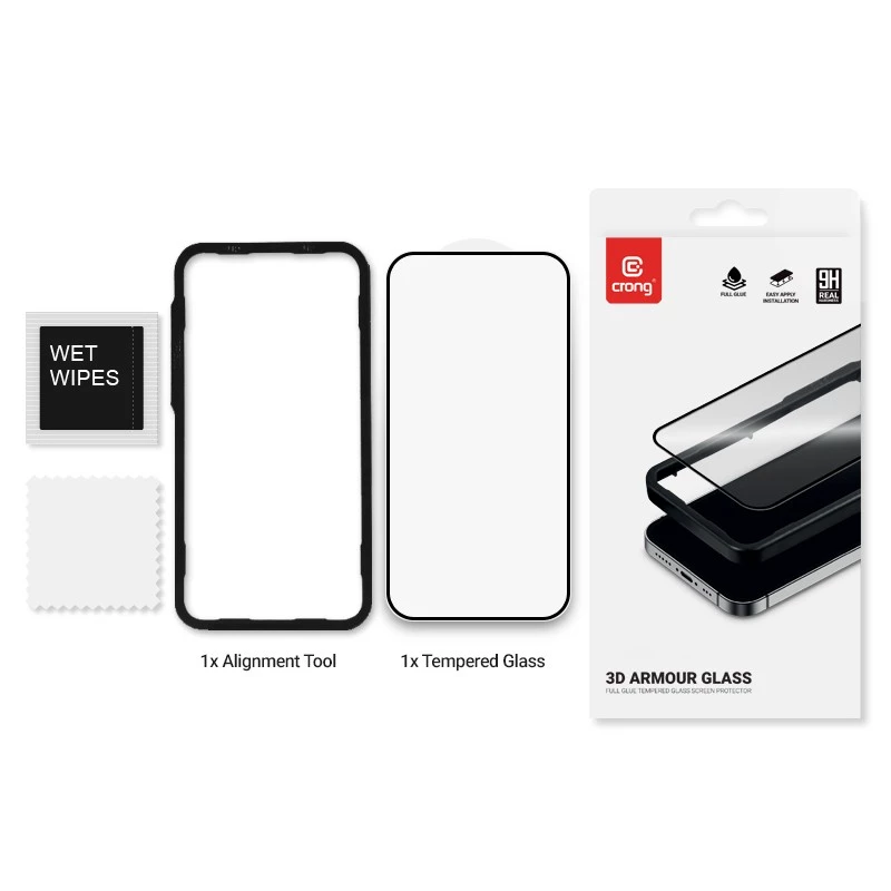 Apsauginis stiklas Crong 9H Full Glue, skirtas iPhone 16/15