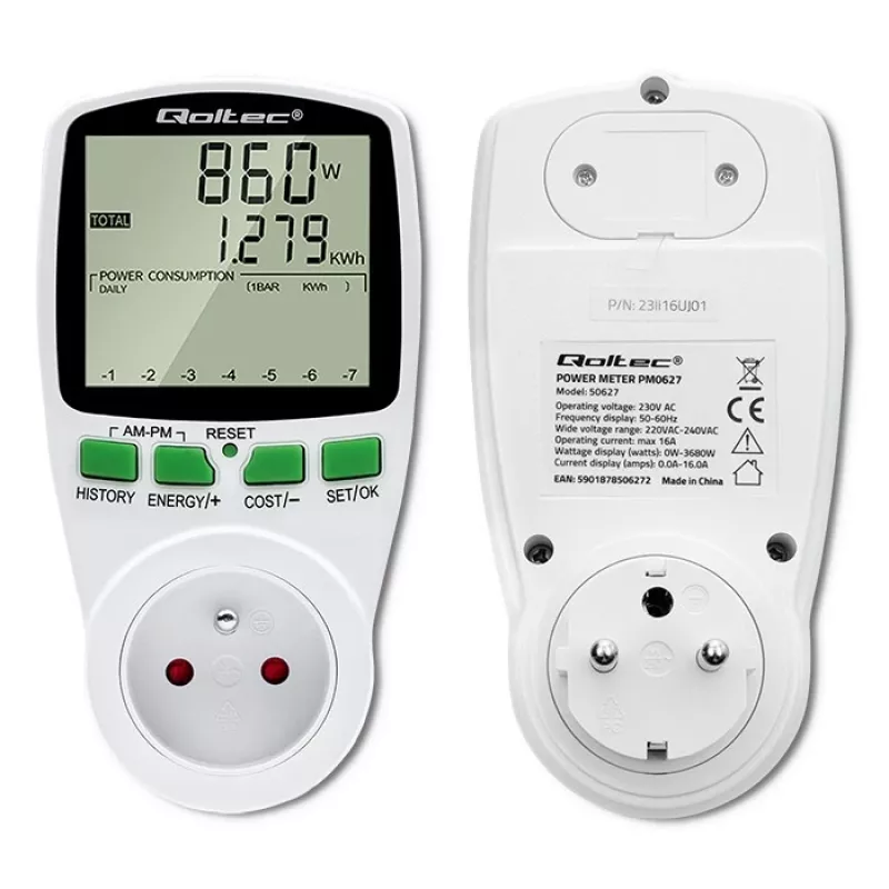 Energijos skaitiklis QOLTEC PM0627 3680W su istorija