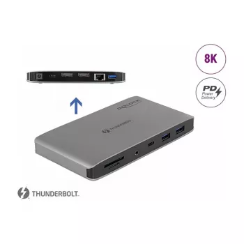 Docking stotelė DeLOCK Thunderbolt 3 8K Dual DisplayPort USB LAN SD Audio PD 3.0