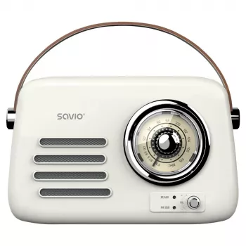 Nešiojamas radijo imtuvas SAVIO RS-02 – analoginis FM imtuvas, Bluetooth 5.3, USB maitinimas, 3 W, baltas