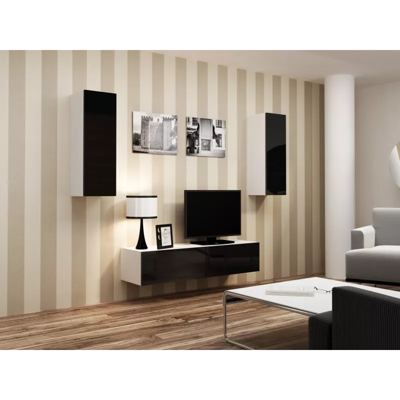 Cama TV stovas VIGO 140 30/140/40 baltas/juodas blizgus