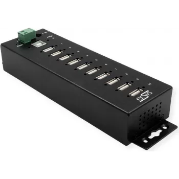 USB šakotuvas Exsys EX-1170HMVS 10 prievadų metalinis DIN bėgelis su 15 kV ESD apsauga