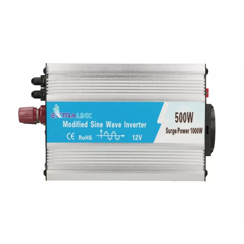 Automobilinis įtampos keitiklis Extralink OPIM-500W 12V, 500W modifikuotas sinusas, aliumininis korpusas, aktyvus aušinimas
