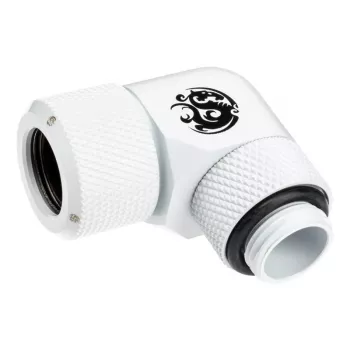 BitsPower BP-DWE90RMLA12 — žalvarinė 90° kampinė jungtis, balta, Ø 12 mm