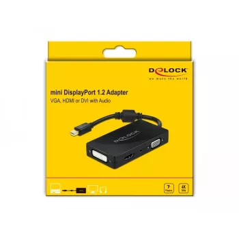 Adapteris DeLOCK Mini DisplayPort 1.2 į VGA HDMI DVI Audio 4K pasyvus juodas