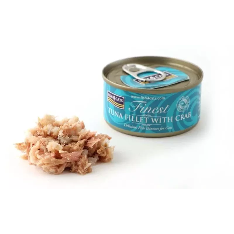 Šlapias kačių maistas FISH4DOGS Tunas filė su krabu 70 g skardinė