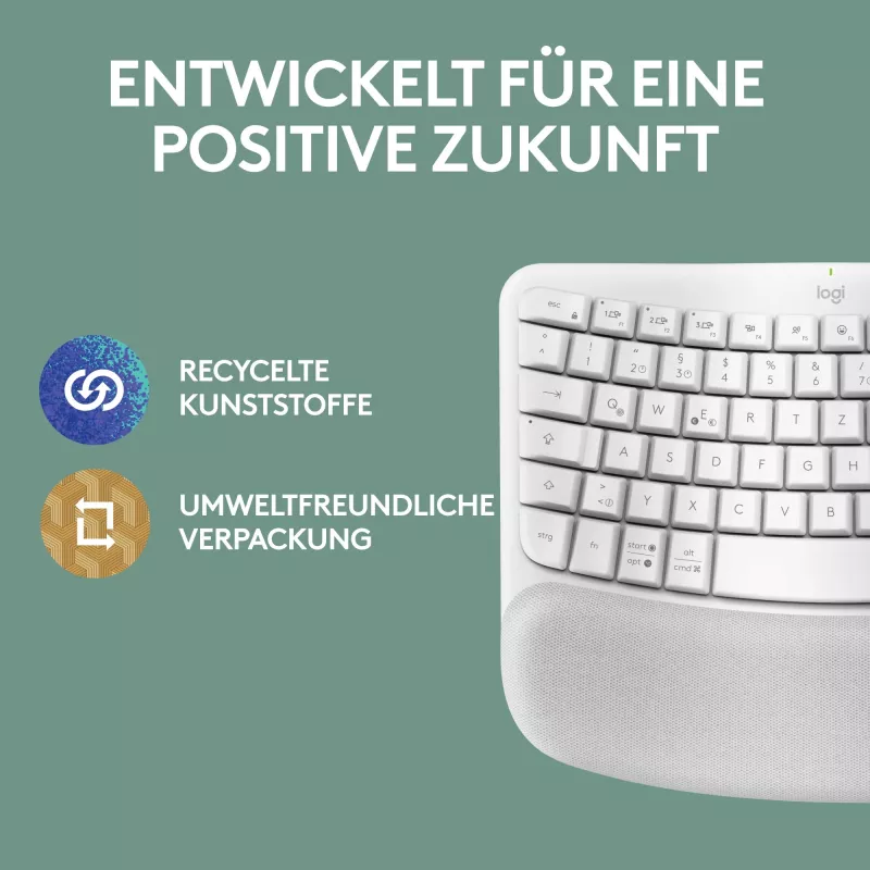 Belaidė ergonominė klaviatūra Logitech Wave Keys for Mac QWERTZ vokiška balta