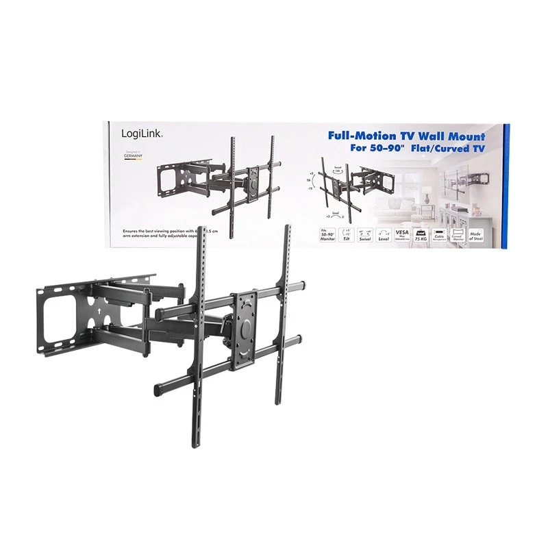 LogiLink TV laikiklis prie sienos 50–90 pakreipiamas pasukamas 75 kg maks.