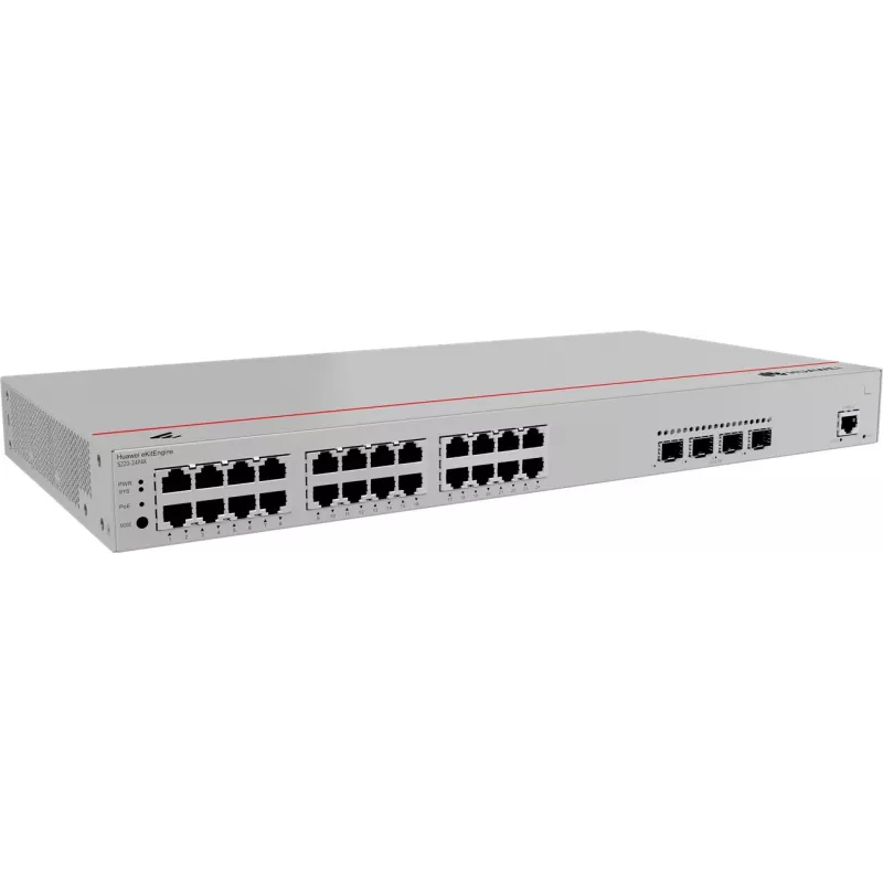 Switch HUAWEI S220-24P4X — 24 Gigabit RJ-45, 4 x SFP+, PoE, 1U pilkas