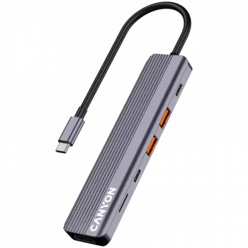 USB Type-C stotelė CANYON DS-17 – HDMI, USB 3.2 Gen 1 A, USB-C, MicroSD, 10000 Mbit/s, pilka