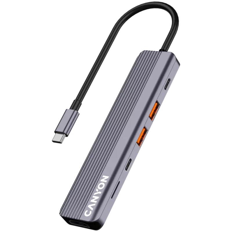 USB Type-C stotelė CANYON DS-17 – HDMI, USB 3.2 Gen 1 A, USB-C, MicroSD, 10000 Mbit/s, pilka