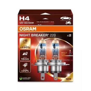 Halogeninė priekinė lemputė Osram NIGHT BREAKER 220 H4 — dviejų komplektas, 12V 60/55W