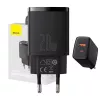 USB greitasis įkroviklis Baseus CCXJ-B01 — 2 prievadai (USB-C PD 20W + USB-A QC3.0 18W), 100–240V, Juodas