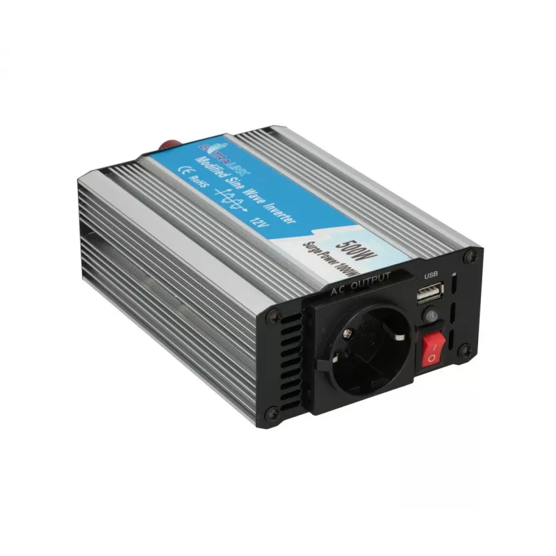 Automobilinis įtampos keitiklis Extralink OPIM-500W 12V, 500W modifikuotas sinusas, aliumininis korpusas, aktyvus aušinimas
