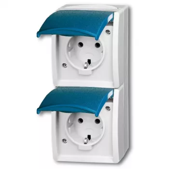BUSCH JAEGER BJ 20-02EW-53 Kištukinis lizdas su vyrių dangteliu vertikalus 2f ocean IP44 Pilka/Mėlyna