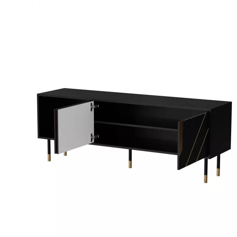 TV spintelė Cama Meble MOUNTAIN 154x40x55 cm – juoda ir auksinė