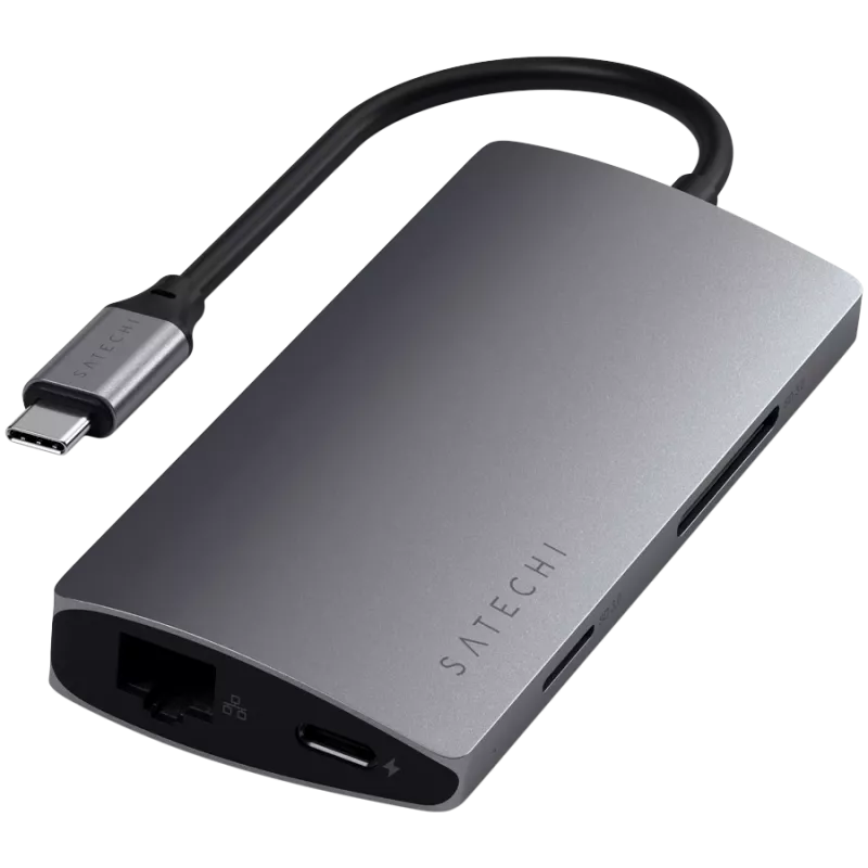 Satechi Aliumininis Adapteris V2 USB-C (USB-C, 3x USB-A, 4K HDMI, SD/microSD kortelių skaitytuvas, Ethernet) (žvaigždžių pilka)