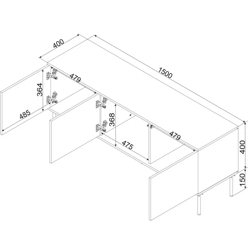 Cama 3D RTV spintelė TRESSE 150x40x55 kašmyro matinis