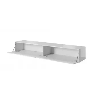 TV stovas Cama Meble SLIDE 200 – 2000×400×300 mm, baltas blizgus MDF viršus, baltas rėmas