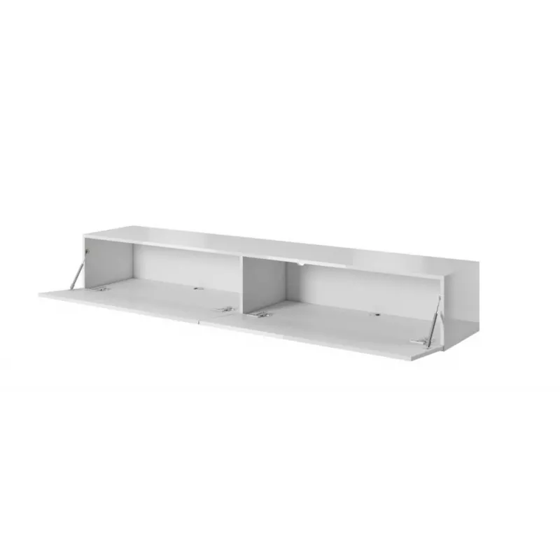 TV stovas Cama Meble SLIDE 200 – 2000×400×300 mm, baltas blizgus MDF viršus, baltas rėmas