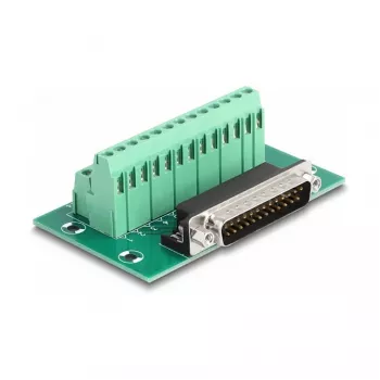 DeLOCK D-Sub 25 kontaktų kištukinis adapteris į gnybtų bloką, montavimui ant DIN bėgelio 51mm x 86mm x 30mm