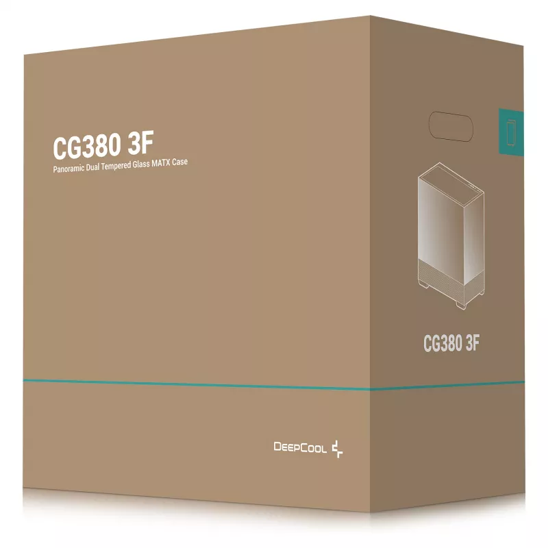 PC korpusas Midi Tower DeepCool CG380 3F – juodas, 235×437×451 mm, su 2x120 mm šoniniais ir 1x120 mm galiniu ventiliatoriumi, maitinimo šaltinis apačioje, 2,5 colio/3,5 colio kietieji diskai