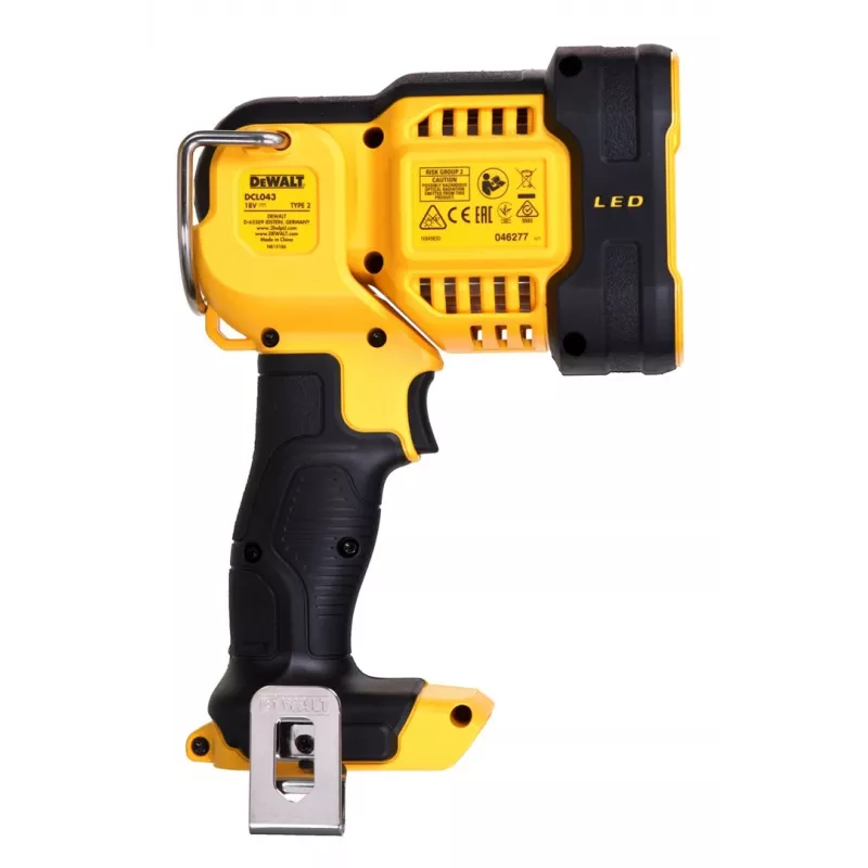 Pakabinamas darbinis žibintas DeWalt DCL043-XJ, LED 1000 lm, 3 lemputės, 90° spindulys, geltona/juoda