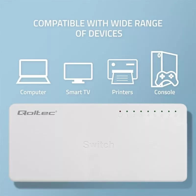 Qoltec tinklo jungiklis 8xRJ45 1000Mbps LAN