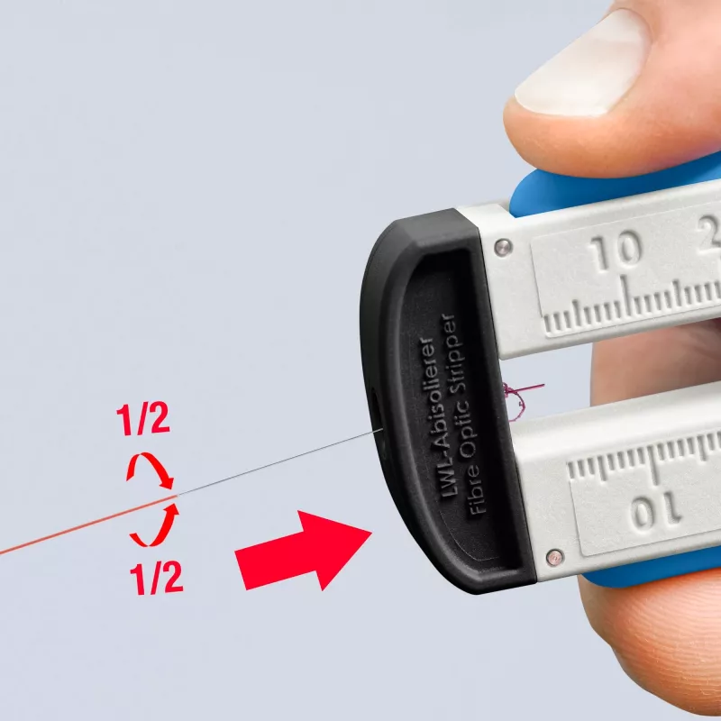 Nuėmimo įrankis 12 85 110 SB šviesolaidžiams, KNIPEX (mėlynai baltas)