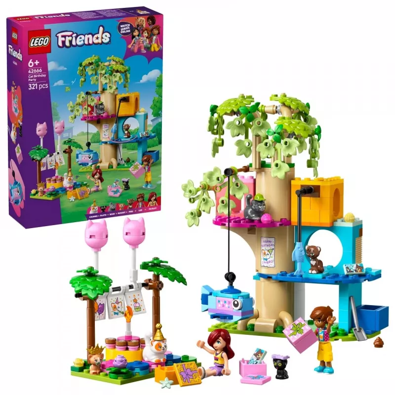 Konstruktorius LEGO Friends 42666 Katės gimtadienio vakarėlio medžio namelis, 321 d., 6+ m., 180×160×100 mm