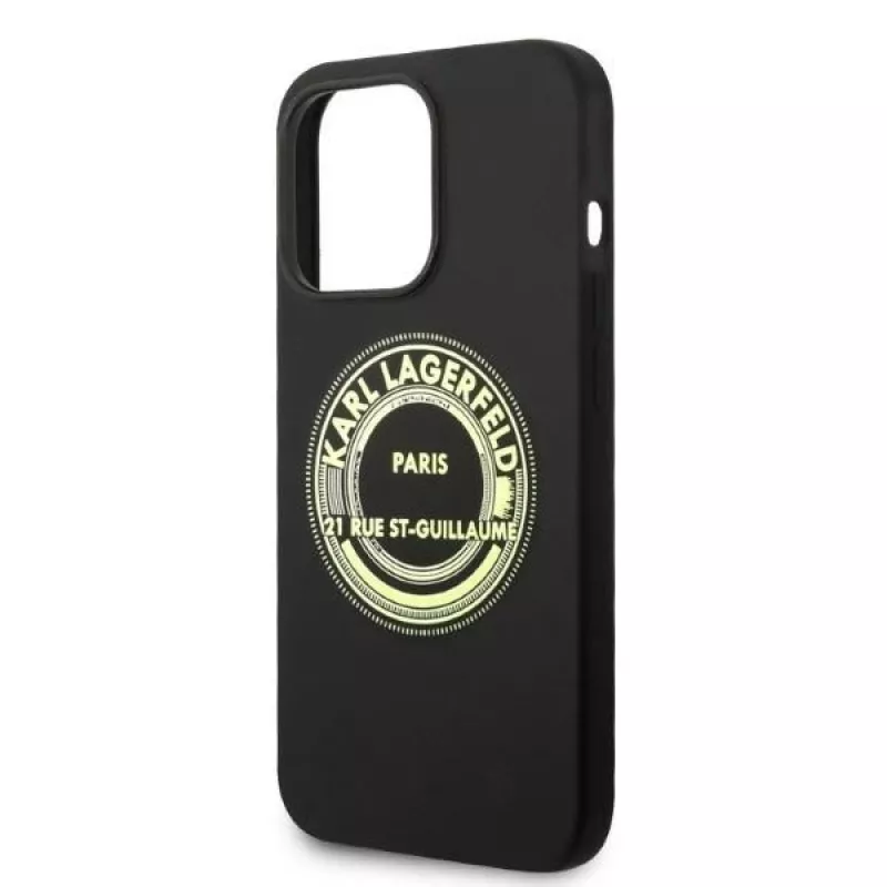 Karl Lagerfeld minkštas silikoninis dėklas RSG juodas, skirtas Apple iPhone 14 Pro KLHCP14LSRSGRCK