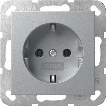 Gira SCHUKO kištukinis lizdas System 55 F Alu 418826 – įleidžiamas apsauginis įžeminimo lizdas, tinkantis System 55 rėmams