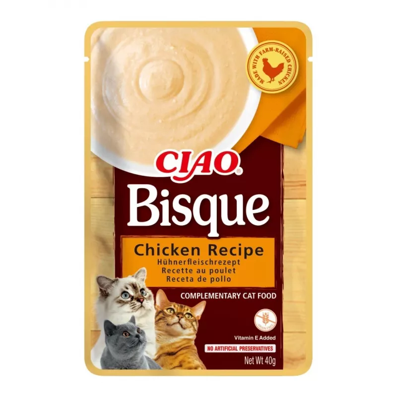 INABA Ciao Bisque kreminė sriuba skanėstai katėms, su vištiena, jautiena ir žuvimi, 24 x 40 g