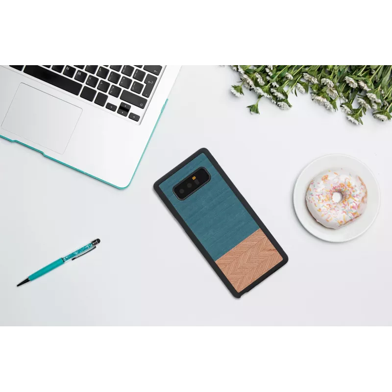 Dėklas Samsung Galaxy Note 8 su medžiu ir džinsiniu audiniu – juodas džinsas