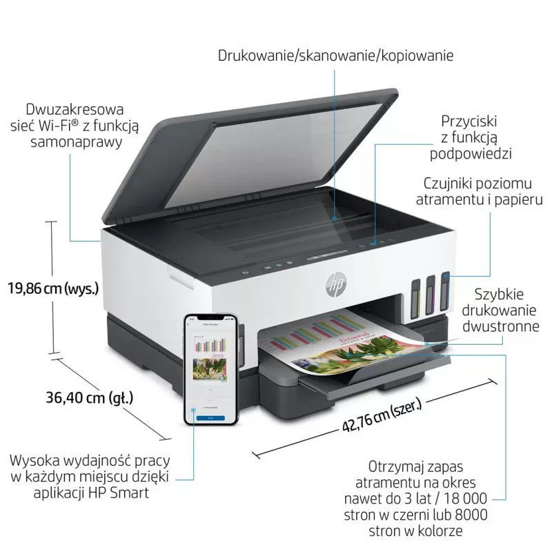 Daugiafunkcis spausdintuvas HP Smart Tank 720 – terminis rašalinis, spalvotas, A4, Wi‑Fi, dvipusis, 4800x1200 dpi