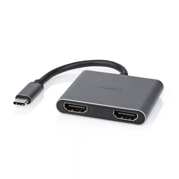 Nedis USB-C™ adapteris USB 3.2 Gen 1 | USB-C™ kištukas | 2x HDMI™ | 4K@30Hz | 0,10 m | Apvalus | nikeliuotas | PVC | Juodas | Dėžutė (CCGB64670BK01)