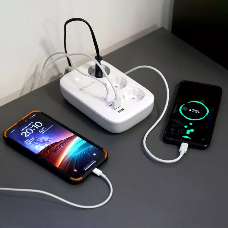 Tellur TLL331521 Smart WiFi maitinimo blokas su 3 kištukiniais lizdais, PD 30W, QC 18W