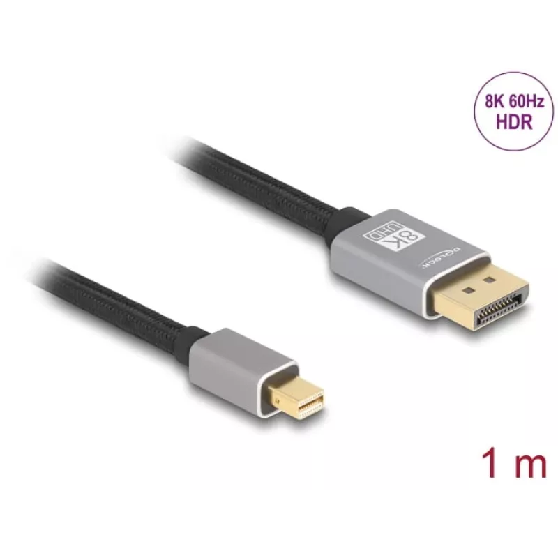 DeLOCK Mini DisplayPort į DisplayPort laidas 8K 60 Hz 1 m pilkas metalinis be fiksatoriaus